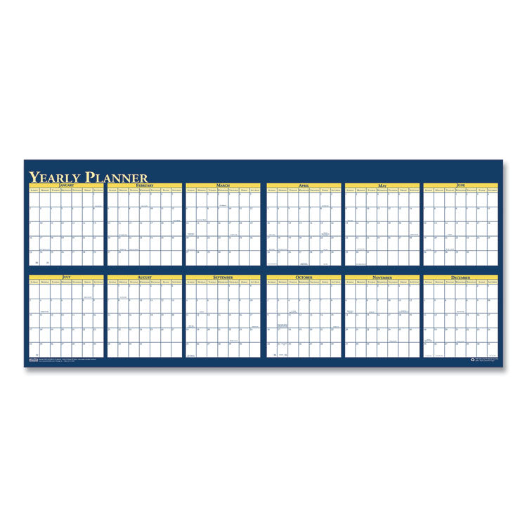 Recycled Reversible Yearly Wall Planner, 60 x 26, White/Blue/Yellow Sheets, 12-Month (Jan to Dec): 2026