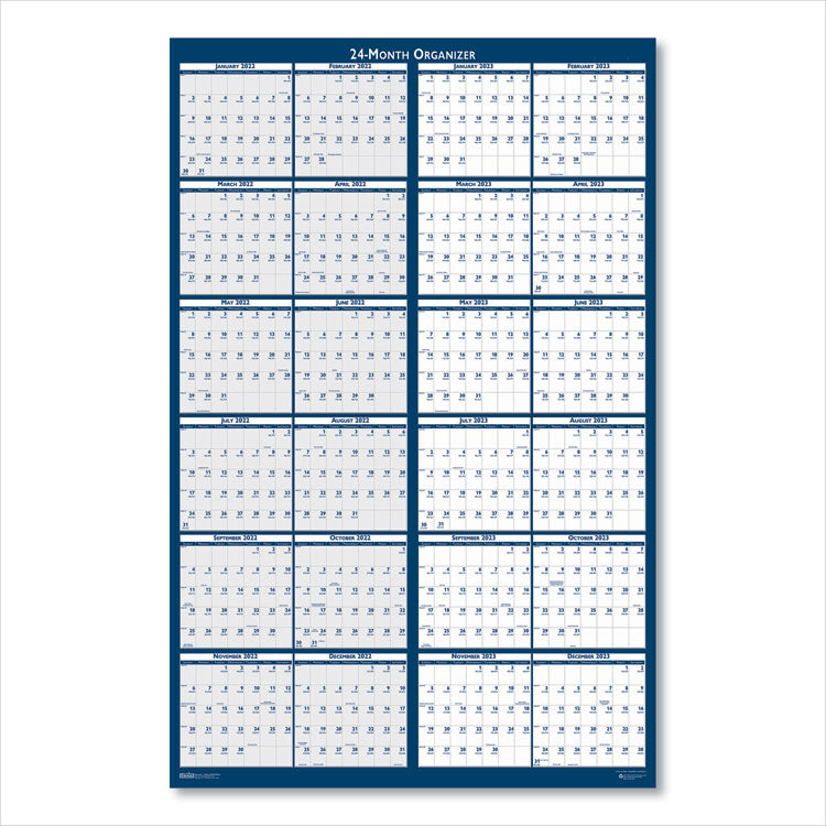 Reversible/Erasable Two-Year Wall Calendar, 24 x 37, Light Blue/Blue/White Sheets, 24-Month: Jan 2026 to Dec 2027