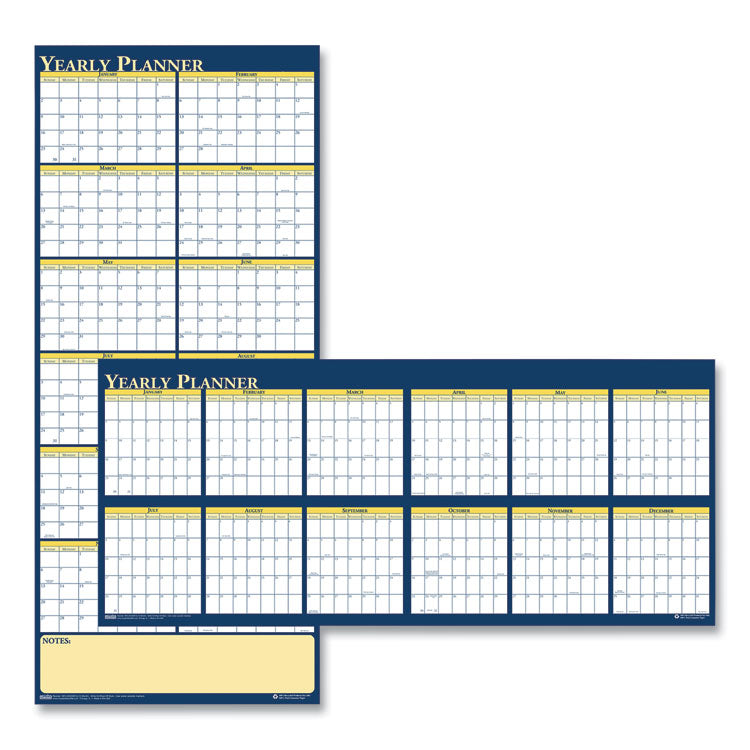 Recycled Reversible Yearly Wall Planner, 60 x 26, White/Blue/Yellow Sheets, 12-Month (Jan to Dec): 2026