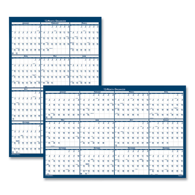 Recycled Poster Style Reversible/Erasable Yearly Wall Calendar, 32 x 48, White/Blue/Gray Sheets, 12-Month (Jan to Dec): 2026