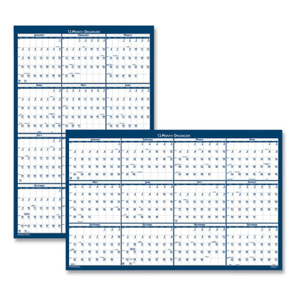 Recycled Poster Style Reversible/Erasable Yearly Wall Calendar, 32 x 48, White/Blue/Gray Sheets, 12-Month (Jan to Dec): 2026