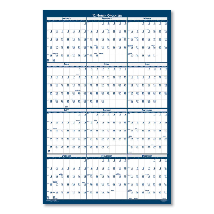 Recycled Poster Style Reversible/Erasable Yearly Wall Calendar, 32 x 48, White/Blue/Gray Sheets, 12-Month (Jan to Dec): 2026