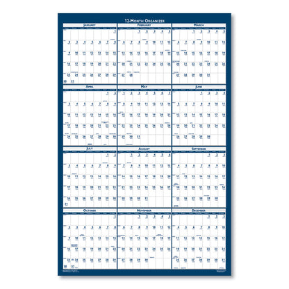 Recycled Poster Style Reversible/Erasable Yearly Wall Calendar, 32 x 48, White/Blue/Gray Sheets, 12-Month (Jan to Dec): 2026