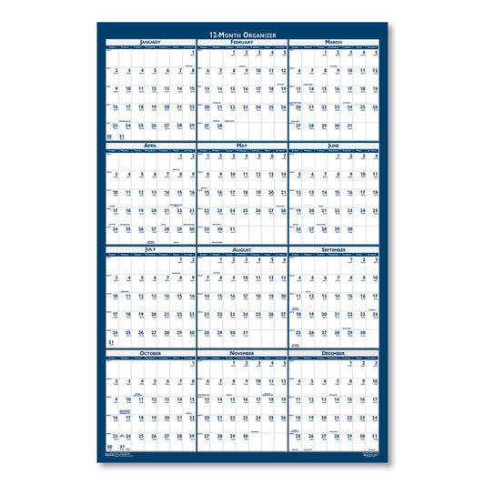Recycled Poster Style Reversible/Erasable Yearly Wall Calendar, 32 x 48, White/Blue/Gray Sheets, 12-Month (Jan to Dec): 2026