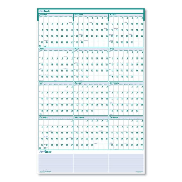 Express Track Recycled Reversible/Erasable Yearly Wall Calendar, 24 x 37, White/Teal Sheets, 12-Month (Jan to Dec): 2026