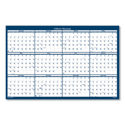 Recycled Poster Style Reversible/Erasable Yearly Wall Calendar, 24 x 37, White/Blue/Gray Sheets, 12-Month (Jan to Dec): 2026