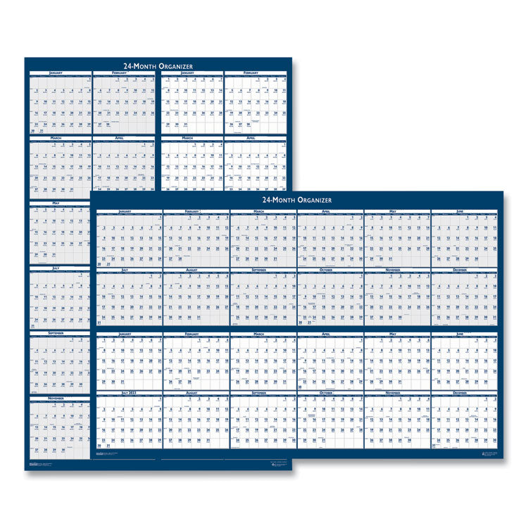Reversible/Erasable Two-Year Wall Calendar, 24 x 37, Light Blue/Blue/White Sheets, 24-Month: Jan 2026 to Dec 2027
