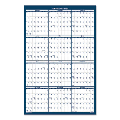 Recycled Poster Style Reversible/Erasable Yearly Wall Calendar, 24 x 37, White/Blue/Gray Sheets, 12-Month (Jan to Dec): 2026