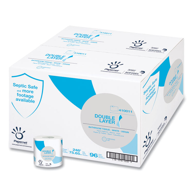 Double Layer Toilet Tissue, Virgin, Septic Safe, 1-Ply, White, 850 Sheets/Roll, 96 Rolls/Carton