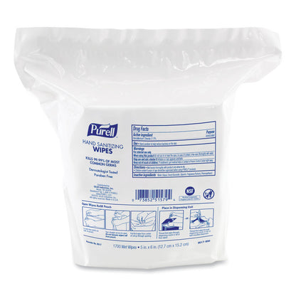 Hand Sanitizing Wipes, 5 x 6, Fresh Citrus Scent, White, 1,700/Refill Pouch, 4/Carton