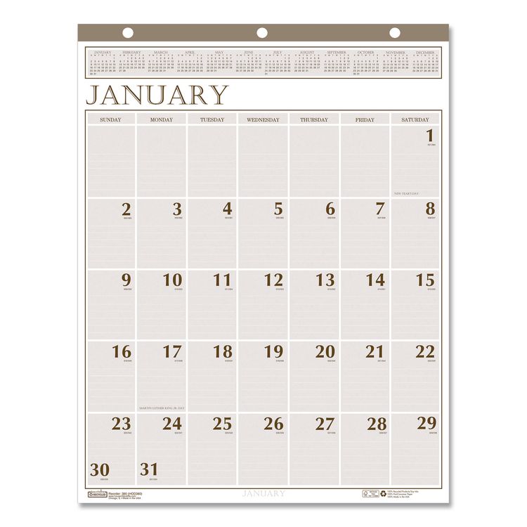 Large Print Recycled Monthly Wall Calendar, 20 x 26, Beige Sheets, 12-Month (Jan to Dec): 2026