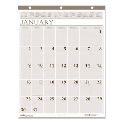 Large Print Recycled Monthly Wall Calendar, 20 x 26, Beige Sheets, 12-Month (Jan to Dec): 2026