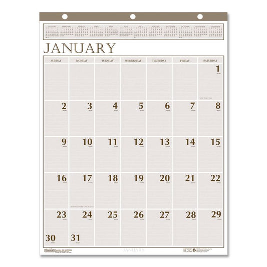 Large Print Recycled Monthly Wall Calendar, 20 x 26, Beige Sheets, 12-Month (Jan to Dec): 2026