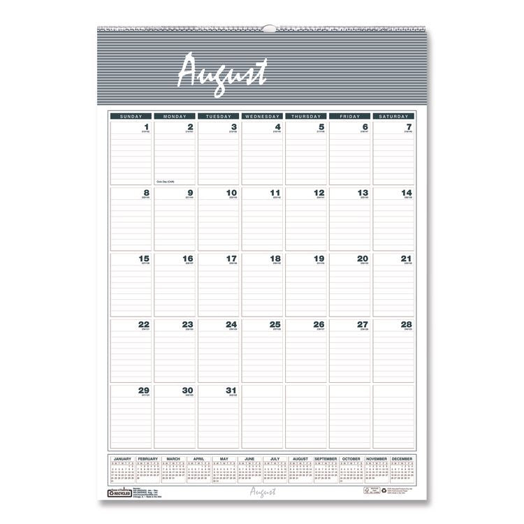 Academic Year Bar Harbor Recycled Wirebound Monthly Wall Calendar, 12 x 17, White/Blue Sheets, 12-Month (Aug-July): 2025-2026