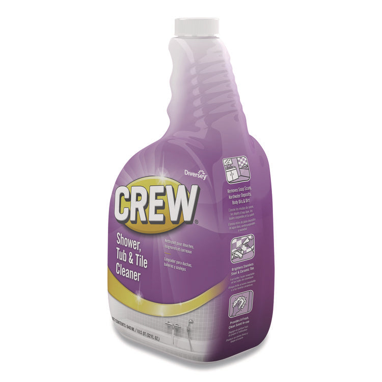 Crew Shower, Tub and Tile Cleaner, Fresh Clean Scent, Liquid, 32 oz Bottle, 4/Carton