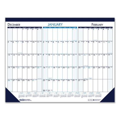 Three Month Desk Pad, 22 x 17, White/Blue/Teal Sheets, Blue Binding, Blue Corners, 14-Month: Dec 2025 to Jan 2027