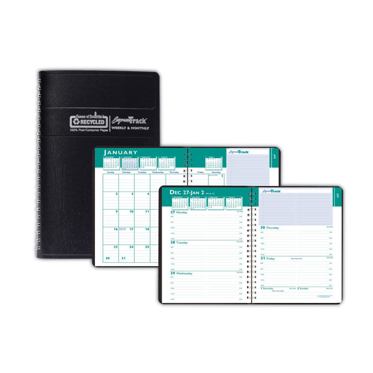Express Track Recycled Weekly Appointment Book/Monthly Planner, 8 x 5, Black Cover, 13-Month: Jan 2026 to Jan 2027