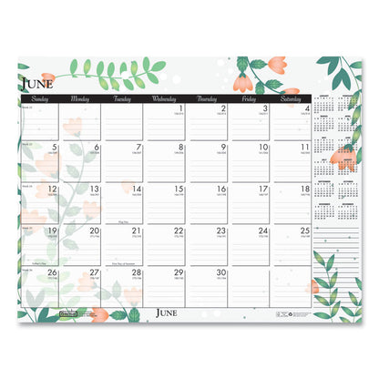 Recycled Desk Pad Calendar, Wild Flowers Artwork, 18.5 x 13, White Sheets, Black Binding/Corners,12-Month (Jan-Dec): 2026