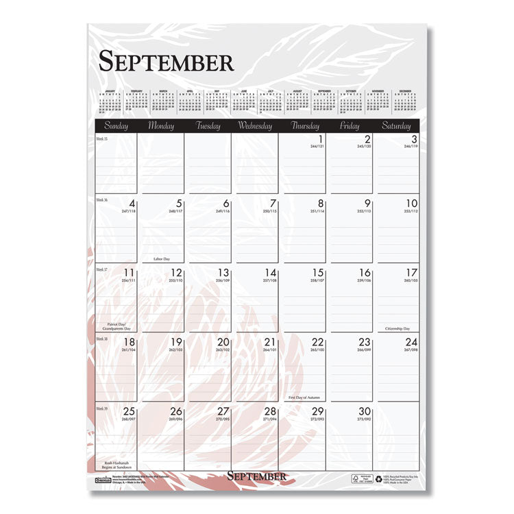 Recycled Wild Flower Wall Calendar, Wild Flowers Artwork, 12 x 16.5, White/Multicolor Sheets, 12-Month (Jan to Dec): 2026
