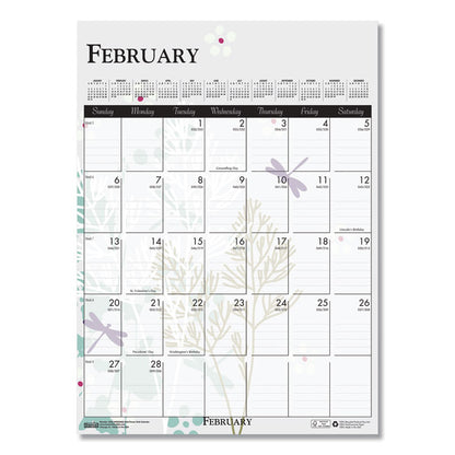 Recycled Wild Flower Wall Calendar, Wild Flowers Artwork, 12 x 16.5, White/Multicolor Sheets, 12-Month (Jan to Dec): 2026