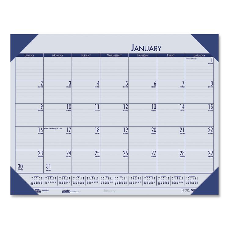 EcoTones Recycled Monthly Desk Pad Calendar, 22 x 17, Ocean Blue Sheets/Corners, Black Binding, 12-Month (Jan-Dec): 2026