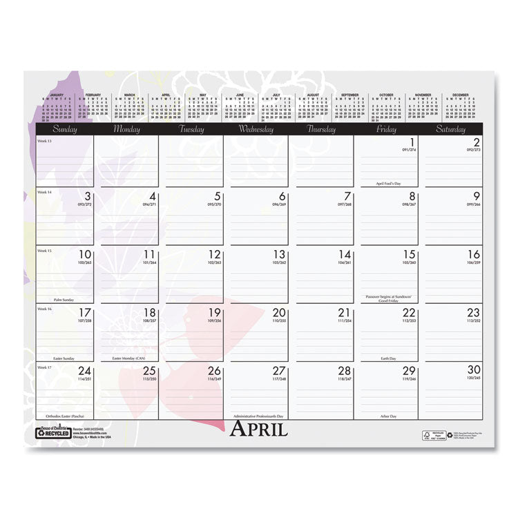 Recycled Wild Flower Wall Calendar, Wild Flowers Artwork, 15 x 12, White/Multicolor Sheets, 12-Month (Jan to Dec): 2026