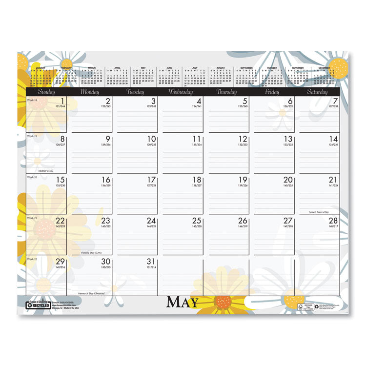 Recycled Wild Flower Wall Calendar, Wild Flowers Artwork, 15 x 12, White/Multicolor Sheets, 12-Month (Jan to Dec): 2026