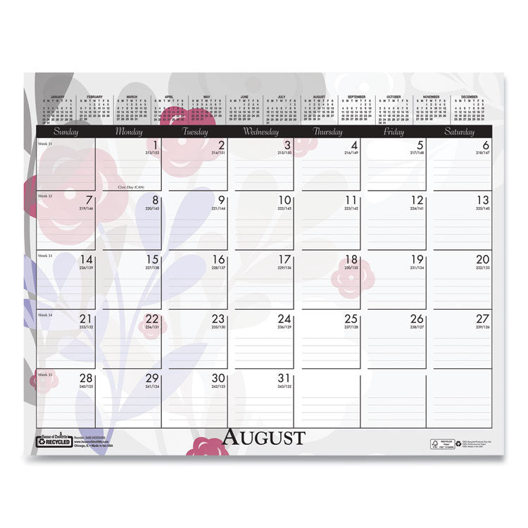 Recycled Wild Flower Wall Calendar, Wild Flowers Artwork, 15 x 12, White/Multicolor Sheets, 12-Month (Jan to Dec): 2026