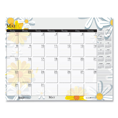 Recycled Desk Pad Calendar, Wild Flowers Artwork, 18.5 x 13, White Sheets, Black Binding/Corners,12-Month (Jan-Dec): 2026