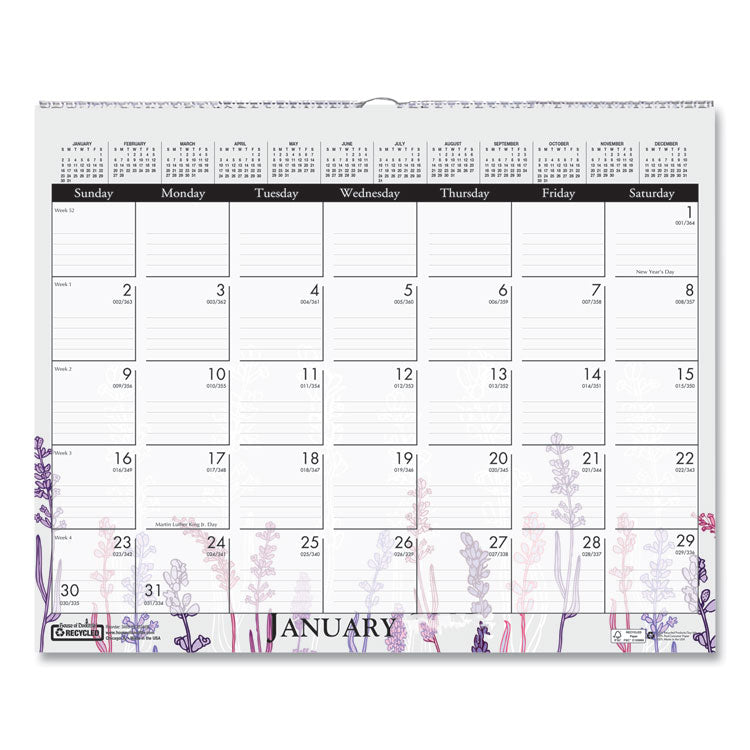 Recycled Wild Flower Wall Calendar, Wild Flowers Artwork, 15 x 12, White/Multicolor Sheets, 12-Month (Jan to Dec): 2026