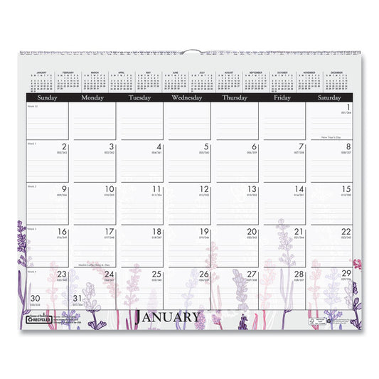 Recycled Wild Flower Wall Calendar, Wild Flowers Artwork, 15 x 12, White/Multicolor Sheets, 12-Month (Jan to Dec): 2026