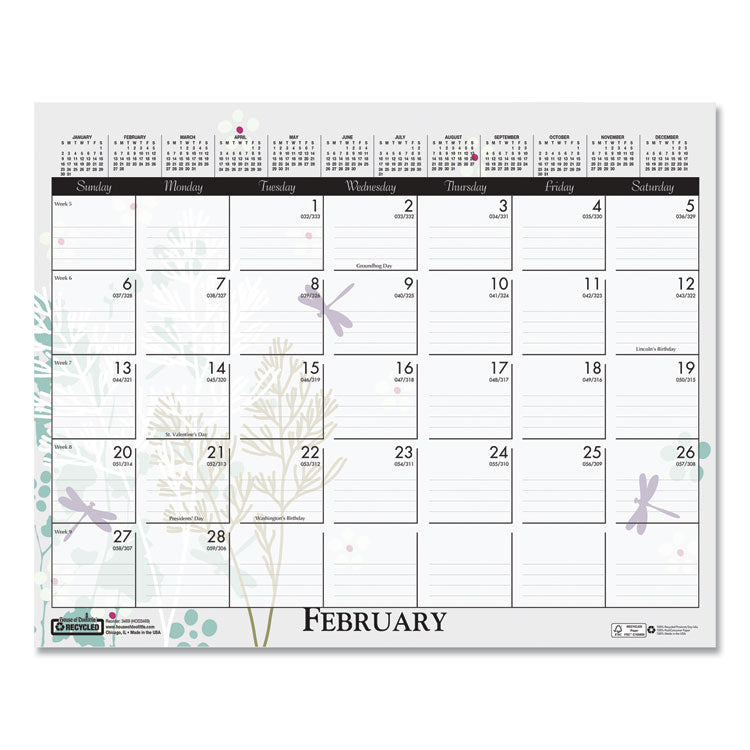 Recycled Wild Flower Wall Calendar, Wild Flowers Artwork, 15 x 12, White/Multicolor Sheets, 12-Month (Jan to Dec): 2026
