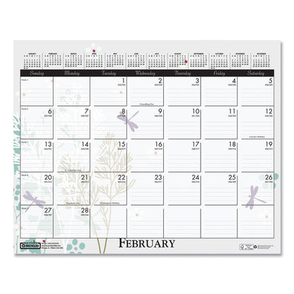 Recycled Wild Flower Wall Calendar, Wild Flowers Artwork, 15 x 12, White/Multicolor Sheets, 12-Month (Jan to Dec): 2026