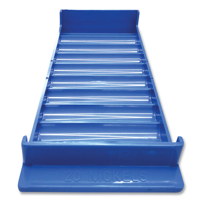 Stackable Plastic Coin Tray, Accommodates $20 in Nickels, 3.75" x 10.5" x 1.5", Blue, 2/Pack