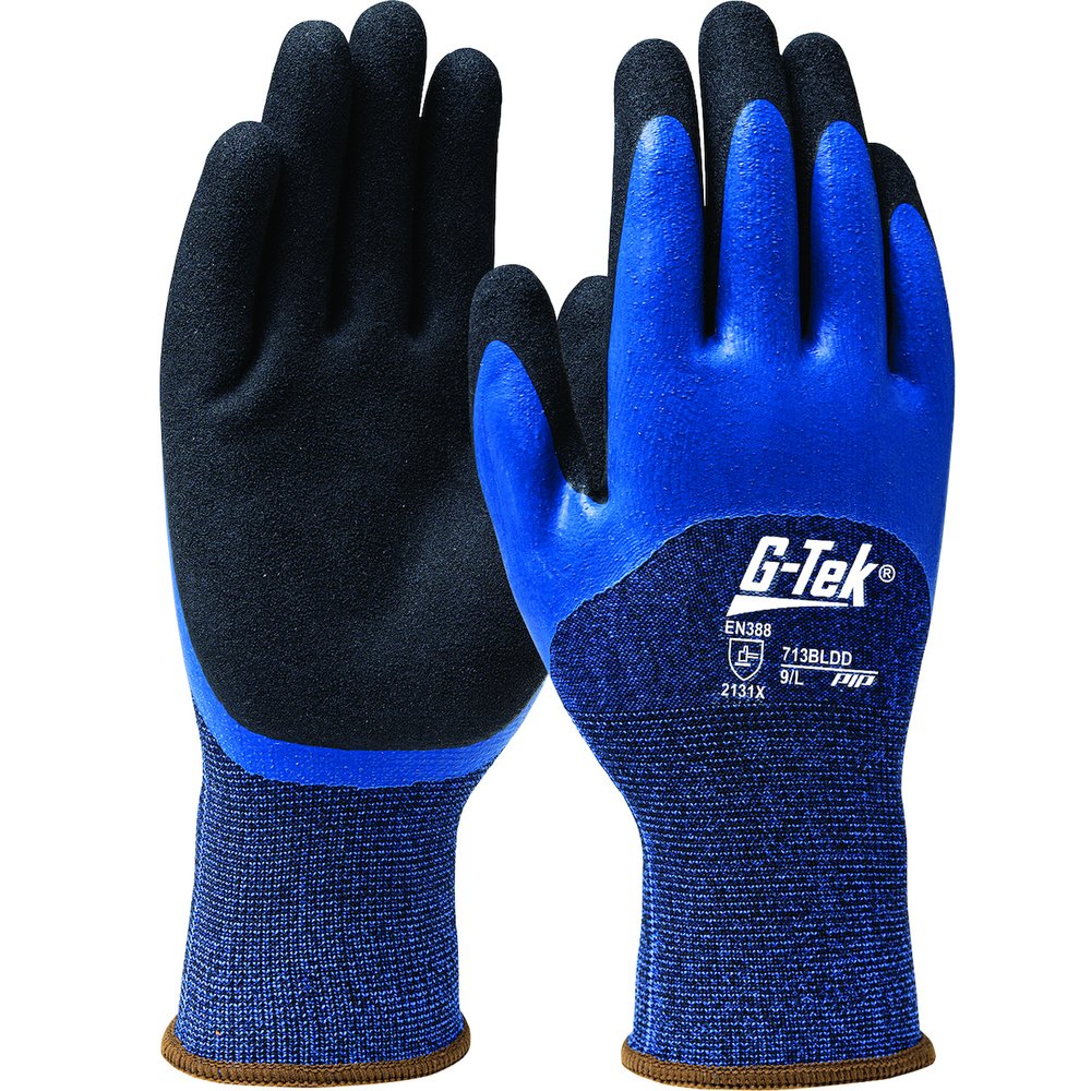 G-Tek by PIP Knit Polyest Glove W/DBLDIP Latex Sandy Grip S, 12 Pairs/Pack