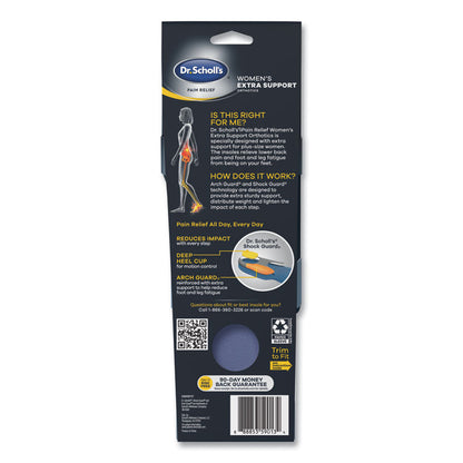 Pain Relief Extra Support Orthotic Insoles, Women, Women's Sizes 6 to 11, Gray/Blue/Orange/Yellow, Pair