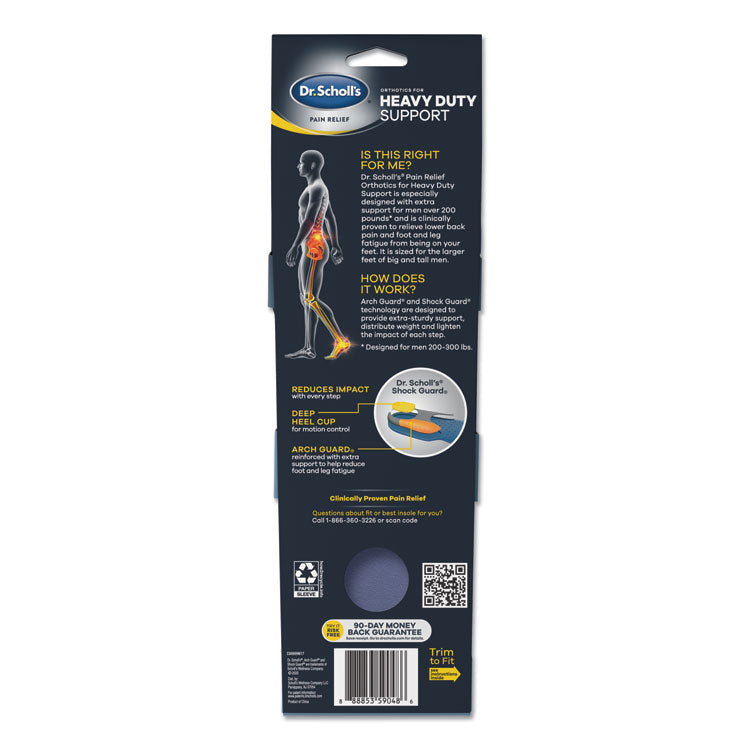 Pain Relief Orthotic Heavy Duty Support Insoles, Men, Men's Sizes 8 to 14, Gray/Blue/Orange/Yellow, Pair