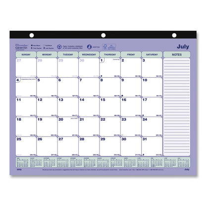 Academic 13-Month Binder-Insertable Desk Pad Calendar, 11 x 8.5, White/Blue/Green Sheets, 13-Month: July 2025 to July 2026