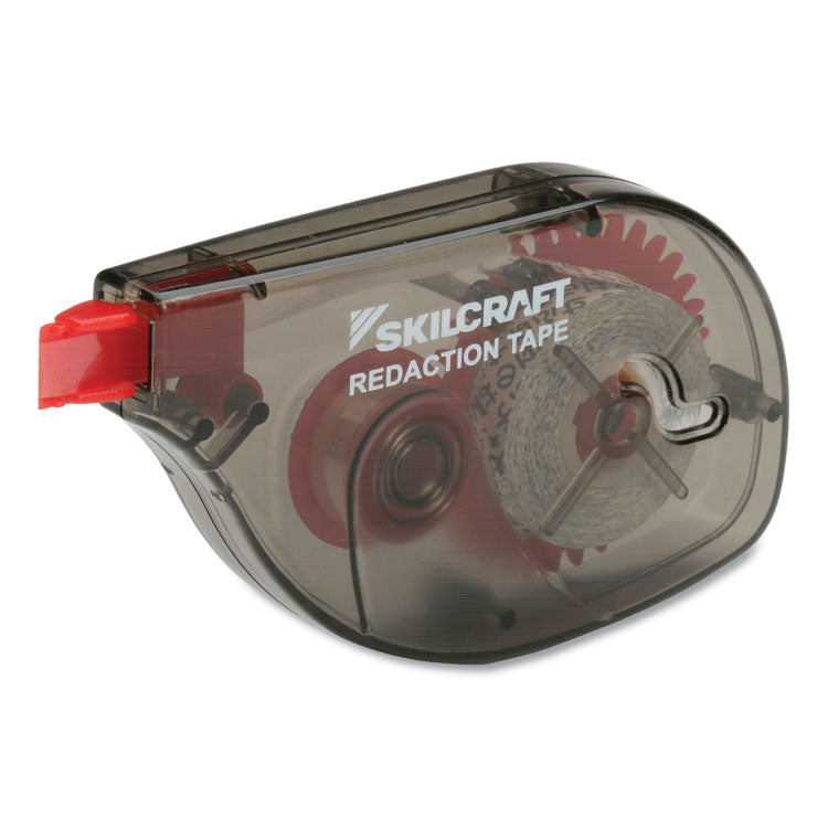 7510016919672, SKILCRAFT Redaction Correction Tape, Non-Refillable, 0.2" x 26.17 ft, White Tape, Clear Dispenser