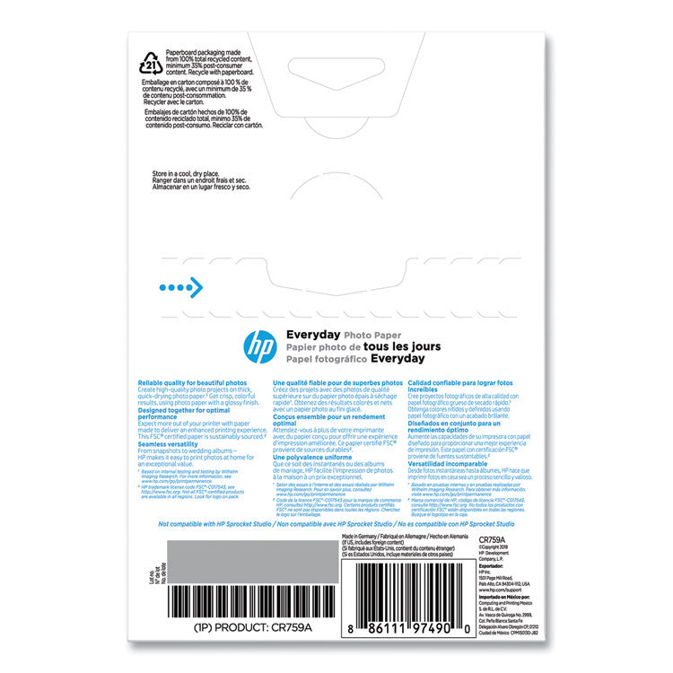 Everyday Glossy Photo Paper, 8 mil, 4 x 6, Glossy White, 100/Pack