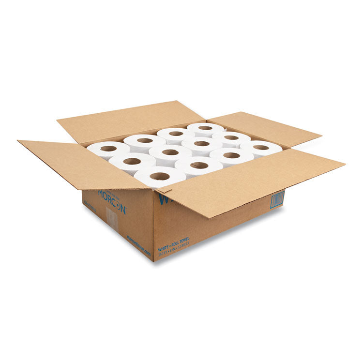 Morsoft Universal Roll Towels, 1-Ply, 8" x 350 ft, White, 12 Rolls/Carton