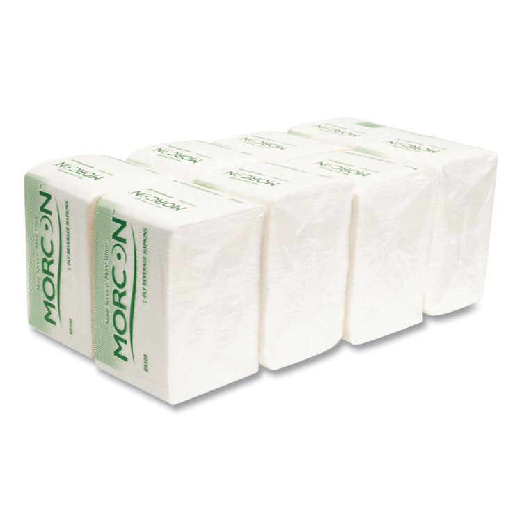 Morsoft Beverage Napkins, 1-Ply, 9 x 9, White, 500/Pack, 8 Packs/Carton