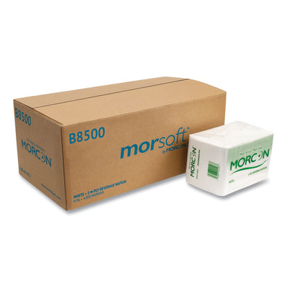 Morsoft Beverage Napkins, 1-Ply, 9 x 9, White, 500/Pack, 8 Packs/Carton