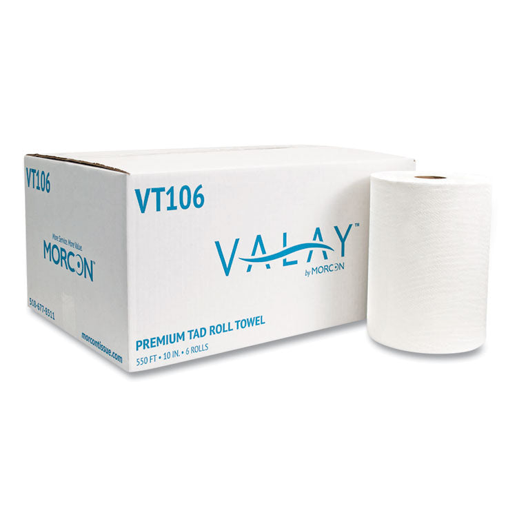 10 Inch TAD Roll Towels, 1-Ply, 10" x 550 ft, White, 6 Rolls/Carton
