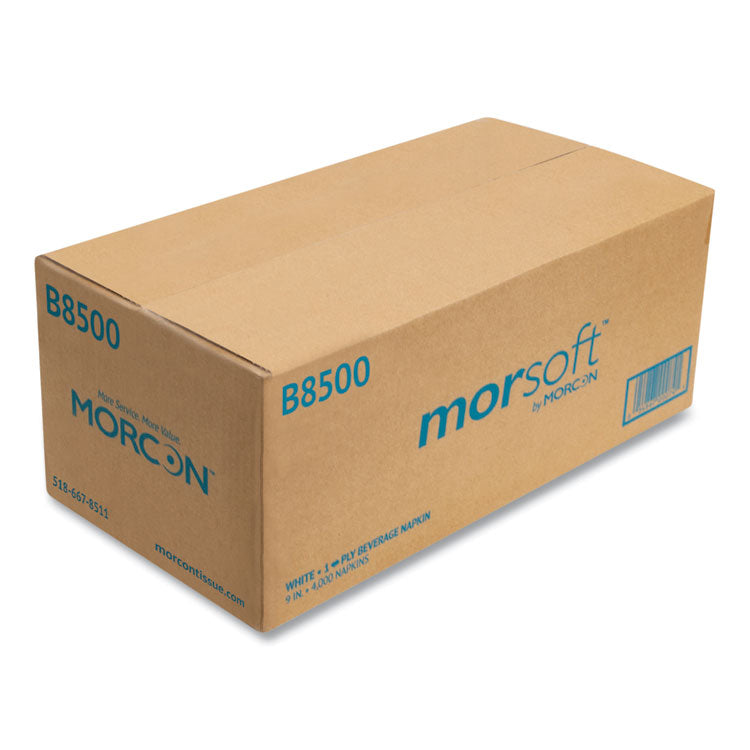 Morsoft Beverage Napkins, 1-Ply, 9 x 9, White, 500/Pack, 8 Packs/Carton