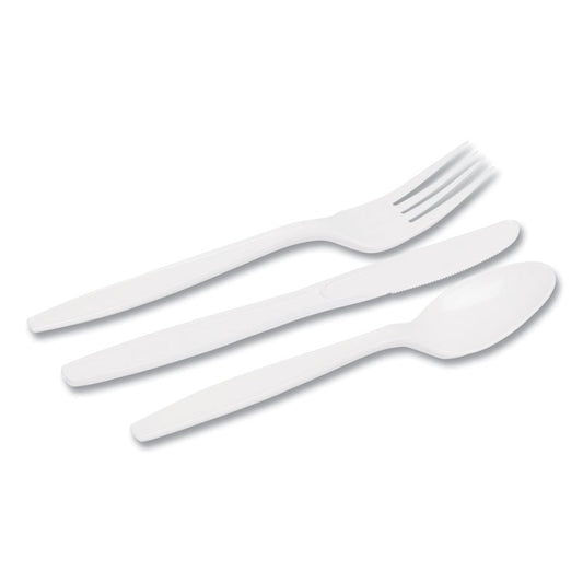 Combo Pack, Tray with White Plastic Utensils, Heavyweight, Fork/Knife/Spoon, 168/Pack