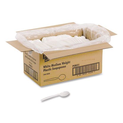 Plastic Cutlery, Mediumweight Soup Spoon, White, 1,000/Carton