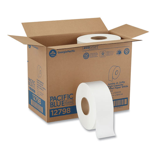 envision Jumbo Jr. Bathroom Tissue Roll, Septic Safe, 2-Ply, 3.3" x 1,000 ft, White, 8 Rolls/Carton