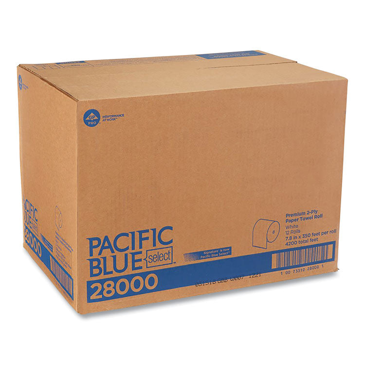 Pacific Blue Select Premium Nonperforated Paper Towels, 2-Ply, 7.88 x 350 ft, White, 12 Rolls/Carton