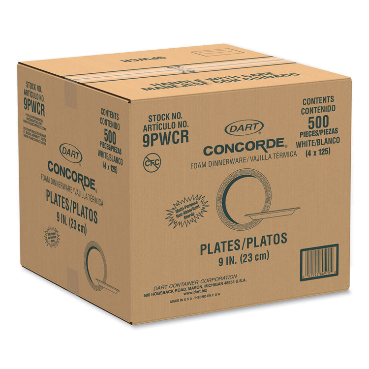 Concorde Foam Plate, 9" dia, White, 125/Pack, 4 Packs/Carton